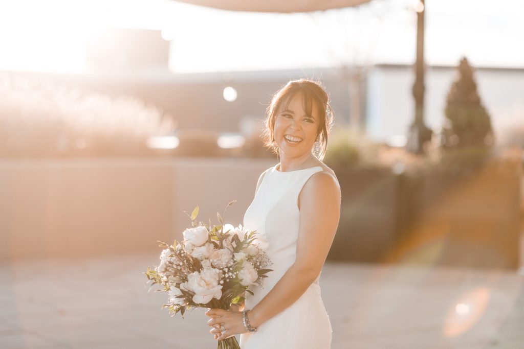 bride in front of sunset